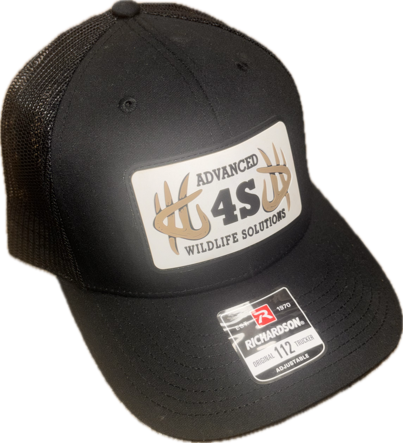 Black cap with 'Advanced 4S Wildlife Solutions' logo on a white background