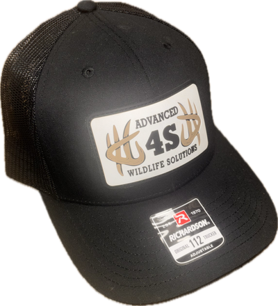 Black cap with 'Advanced 4S Wildlife Solutions' logo on a white background