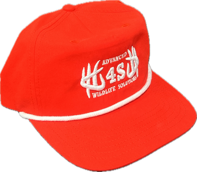 A red hat with a white embroidered logo and rope detail, structured front, solid red back with adjustable snap.