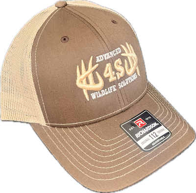 A brown and tan Richardson baseball cap with an embroidered logo on the front.